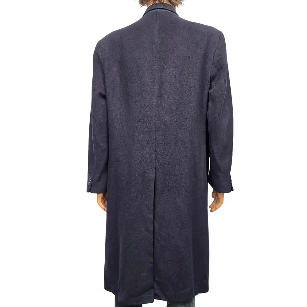 Vintage Beale & Inman London England 100% Cashmere Long Coat Men 44R Navy